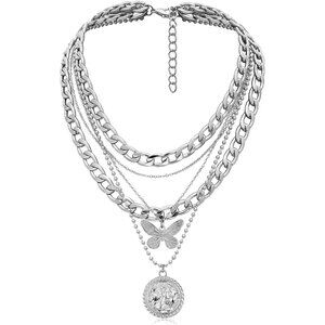 Layered Necklaces for Women Trendy Retro Coin Pendant Necklace Dainty Chunky Cha